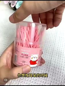 OHHDEER (100Pcs) 2 in 1 Ear Pick Cleaner Cotton Pads With Ear Spoons Disposable Cotton Swabs Ear Bud