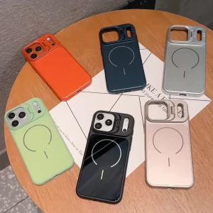Luxury Glossy Tempered Glass ForMagsafe Magnetic Phone Case ForiPhone 17 16 15 14 13 12 11 Pro Max Lens Stand Shockproof Cover