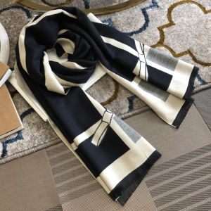 K-style Scarf Womens Winter Shawl Minimalist Elegant Color Stitching Thickened Heattech Double-Sided Cashmere-like Dual-Use Long Scarf