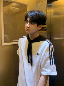 Pure Cotton Short Sleeve T-Shirt Mens Summer Youth Style Half Sleeve American Small Collar Five Sleeve Loose Fit Casual Tee