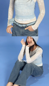 Áo tay dài nữ OLV dáng ôm White Mesh Long Sleeves Top phù hợp đi chơi đi học