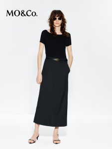 MO&Co. | UPF40+ Sun Protection Fake Two-Piece Round Neck Short Sleeve High Waist Black Dress