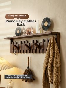 FANTANYIPIN | Wall-Mounted No-Drilling Wooden Coat Rack