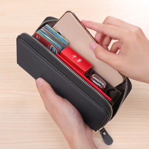 BANYANU ธุรกิจขนาดใหญ่ความจุผู้ชายกระเป๋าสตางค์ยาวฟังก์ชั่นบัตรเครดิตเดินทางโทรศัพท์มือถือกระเป๋าหนังสือเดินทางบุรุษหนังแท้สีดำของขวัญวันเกิด