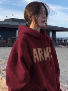 American Style Hoodie Womens Autumn Winter Thickened Fleece Lined Fashion Outerwear Korean Style Long Sleeve Cotton Blend