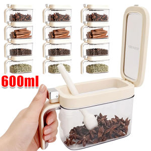 600ml Kitchen Plastic Seasoning Jar / Moisture-Proof Leak-proof Spice Jar with Spoon / Pop-Top Salt Shaker Pepper Sealed Storage Boxes