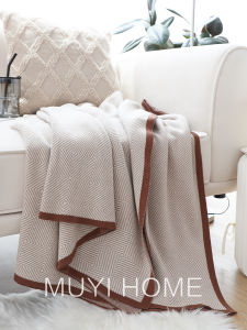 Luxurious Pure Cotton Blanket Nordic Style Knitted Sofa Cover Blanket for Living Room Bedroom Office Airplane First Class