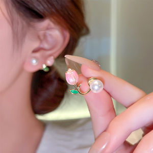Makayo ต่างหู ก้านเงิน 9.25 รูปดอกทิวลิป ประดับมุกเทียม Tulip stud earrings