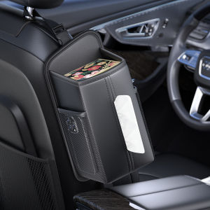 Auto Seat Organizer Tissue Bag Water Cup Holder Storage Pocket Car Storage Box Leather Car Seat Side Storage Bag Car Trash Can
