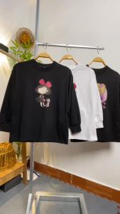 Áo thun bé gái dài tay size đại 7-16 tuổi in chữ và em bé vải cotton dày co giãn dáng thời trang