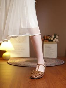 Daphne | Dép Xăng Đan Retro Thoáng Khí Màu Nâu