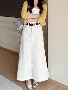 Váy Mini Denim Trắng Cạp Cao Chữ a Cạp Cao Cho Nữ Mùa Hè Mới Cỡ Lớn Váy Midi Chữ a Viền Tua Rua