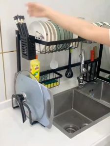 ชั้นคว่ำจาน 85/65cm  ที่คว่ำชามจาน ชั้นวางจานชาม ชั้นวางจานสแตน2ชั้น ชั้นวางจาน ชั้นวางคร่อมอ่างล้างจาน ชั้นวางของ Kitchen Dish Drainer Rack