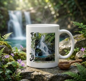 ReignMug Ceramic Mug 11oz with Salugsog Falls Design White 11oz Capacity Natural Scene Suitable for Hot Beverages Outdoor Setting.