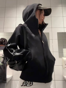 Retro American Hot Girl Hoodie Womens Slim Fit Long Sleeve Zipper Design Unique Open Cardigan Outerwear for Autumn