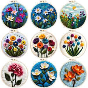 RUOPOTY Wool Felt Package Beginners Painting Flowers Felt Needle Kit Diy Craft Toys Worsted Wool Stitch Craftwork Needle Felting