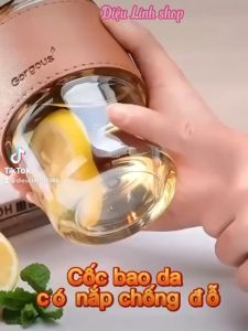 Ly Thủy Tinh Có Bao Da Cốc Thủy Tinh Có Bao Da Ống Hút Cốc Chất Liệu Thủy Tinh Chịu Nhiệt Dung Tích 450ML Thiết Kế Sang Trọng Tramanhshop