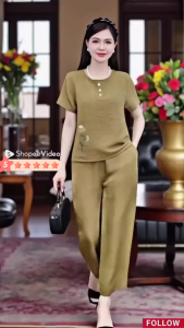 Bộ đồ trung niên cho mẹ chất liệu đũi hoa cao cấp tặng mẹ mềm mát không nhăn