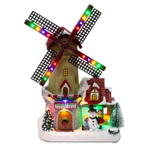 Animated Winter Christmas Windmill Village Decor Pre-Lit Collectible Building Scene Musical Indoor Holiday Table Home Ornament