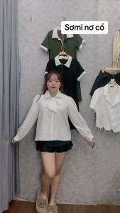 Áo sơ mi trắng kiểu dài tay bigsize nữ cổ cột nơ mặc mát và thoải mái phong cách bánh bèo dễ thương BIGSIZE CÔ NHỎ SM16