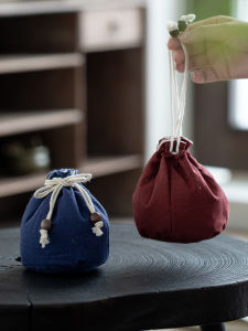 Handmade Cotton Linen Tea Cup Storage Bag Portable Travel Cup Bag Chinese Style with Handle Individual Tea Bag Retro Element