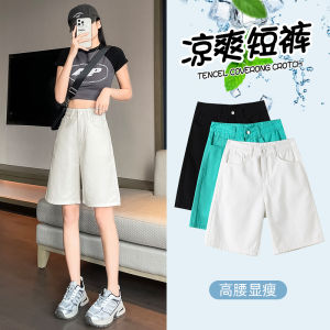 Quần Short Denim Ống Đứng Lưng Cao Mùa Hè Mỏng Màu Đen Cho Nữ Quần Jeans Cotton Mỏng Cạp Cao Dáng Chữ a Rộng Rãi