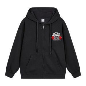 Mens Zip-Up Hoodie Black Hoodie with Text Print Autumn Winter Fleece Streetwear Tops Boys Girls Black Streetwear