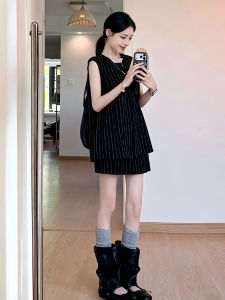 Karrar betsey | Black Retro Stripe Sleeveless Dress
