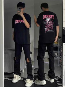 เสื้อยืดแขนสั้นผู้ชายสไตล์อเมริกัน ผ้าฝ้ายแท้ ทรงหลวม ใส่สบาย ใส่ไปเที่ยวเมืองได้ เสื้อผ้าผู้ชาย ฤดูร้อน 2025