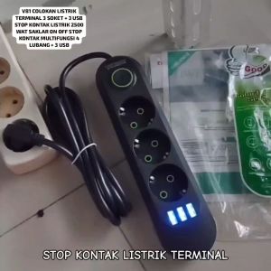V81 ORI STOP KONTAK 3 LUBANG USB 2 METER COLOKAN LISTRIK TERMINAL SOKET PORT PANJANG 2M SETRUM DAYA