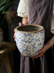 Orchid Blue-and-White Porcelain Style Ceramic Flower Pot