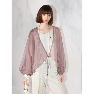 COCOBELLA | Coral Shimmer Drilled Micro-See-Through Batwing Cardigan Blouse