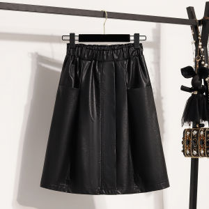 High Waist PU Leather Umbrella Skirt Womens Spring Autumn plus Size A-Line Short Skirt Outerwear Boot Skirt Elegant Sister