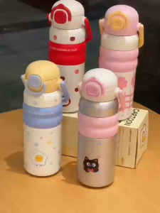 【COD】JayGo Tumbler Bloom Bunny Handle 600ml Stainless SUS 316 / Botol Minum Bunny Flower Cat Lucu / Tumbler