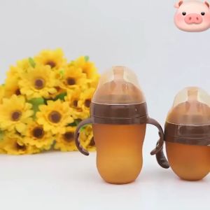 Botol Susu Bayi Silicon Anti Bakteri Dot Baby Dengan Pegangan Handle Milk Feeding Bottle Silicone Food Grade Anti Pecah Leher Lebar 150ml / 180ml / 250ml
