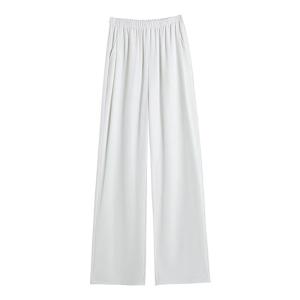 YAMIANNV | Tall Womens High Waist Draped Ice Silk Floor-Length Suit Pants Spring Summer Slim Wide Leg Pants Polyester Fiber Pocket Detail