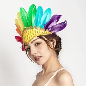 ที่คาดผมโบฮีเมียน 💥ไทยพร้อมส่ง💥 สไตล์อินเดียแดง ที่คาดผมขนนก