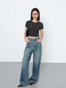 กางเกงยีนส์ขากว้างเอวสูง ทรงหลวม สำหรับผู้หญิง กางเกงขายาวลำลอง ฤดูใบไม้ผลิและฤดูใบไม้ร่วง ทรงหลวม สไตล์เกาหลี