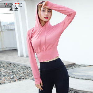 ชุดโยคะฤดูใบไม้ร่วง/ฤดูหนาว ชุดออกกำลังกายฟิตเนสสำหรับผู้หญิง ทรงหลวม แขนยาว ฮู้ด ชุดกีฬา กระโปรงสั้น ยืดหยุ่น