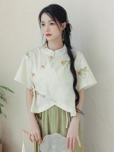 New Chinese Style Tea Costume Set Womens Printed Top Summer Fashionable Floral Patterned Hanfu Elements Traditional National Trend