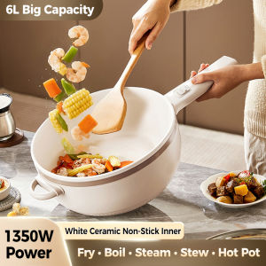 Electric Frying Pan 6L Large Capacity 1350W Multifunction Electric Cooker Non-Stick Hot Pot with Steamer