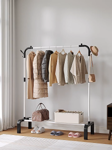 LIVABLE Clothing Garment Rack Single/Double Pole Sampayan with Lower Storage Shelf for Boxes Shoes Boots Bedroom Drying Rack