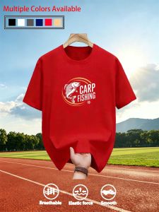HEAD | Men O‑Neck Short Sleeve T‑Shirt Carp Fishing Fish Graphic Print Casual Loose Summer Multi‑Color Available White Tee Tops