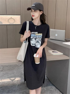 Fashionable Short Sleeve Loose Casual Womens Dress Spring Summer New Style Anti-Aging High-End Feeling Mid-Length T-Shirt Dress