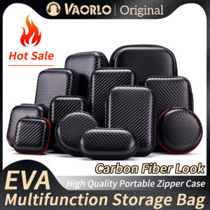 VAORLO Multifunction EVA Storage Bag Carbon Fiber Look Built-in Storage Layer Pouch Carrying Zipper Case Portable Travel Bags High Quality For Headset/Gadgets/Data Cable/Charger/Power Bank/Electronic Accessories