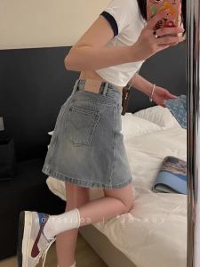 High Waist A-Line Mini Skirt Womens Denim Half Body Skirt Summer New Style Cabo Slimming Retro Blue Versatile Trendy Skirt