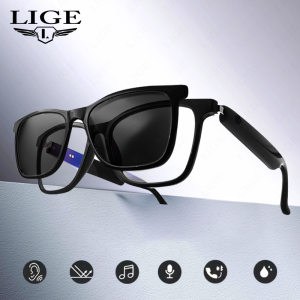 LIGE New Magnetic Frame Smart Glasses Wireless Call 2 In 1 Audio Music Call Anti-blue light UV400 Polarized Lens Men Sunglasses