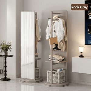 Rotatable Moveable Floor Mirror With Hanging Rack