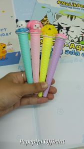 Pena Gel Waffle Cone Kepala Sanrio Pulpen Bolpoint Pen Tinta Bolpen My melody Kuromi Pochacco