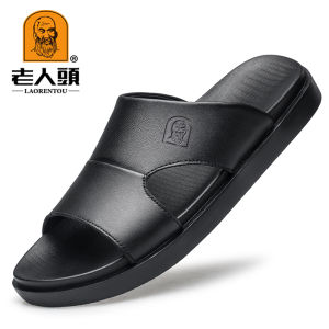 Old Head Sandals Summer Breathable Men Leather Slippers Full Cowhide Soft Bottom Outdoor Flip Flops Deodorizing Filter Solid Thick Sole